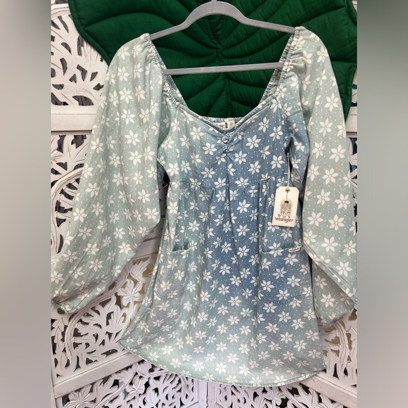 NWT Billabong X Wrangler collab denim floral mini dress. Size S. - Picture 7 of 16